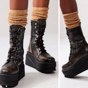 Free People Nella Platform Leather Boot in Espresso Size 10 (40) New In Box